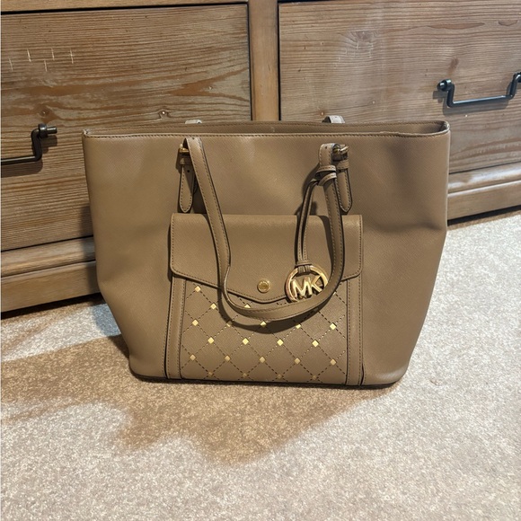 Michael Kors Beige Taupe Mirror MirroredTote Bag Shoulder Purse - Picture 14 of 14